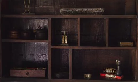 Objects Left In Wall Cabinet Of Historical Home Stock Photos