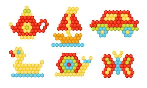 Objects Made of Colorful Mosaic Elements, Educational Game for Preschool Kids Stock Illustration