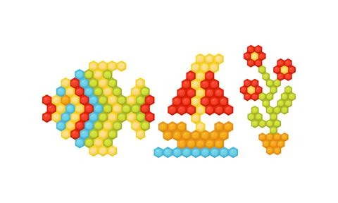 Objects Made of Colorful Plastic Polygonal Mosaic Vector Set Stock Illustration