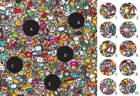 Objects: Match pieces, visual game. Solution in hidden layer! Stock Illustration