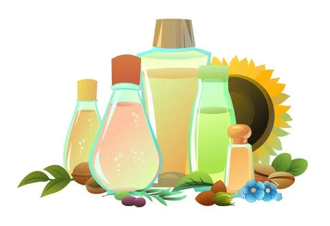 Objects natural olives, stone fruit, vegetable oils. Extracted from nuts, plant Stock Illustration