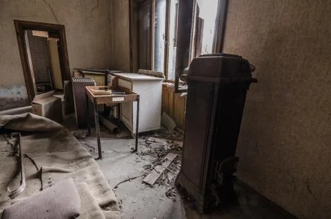 Objects in old abandoned house Stock Photos