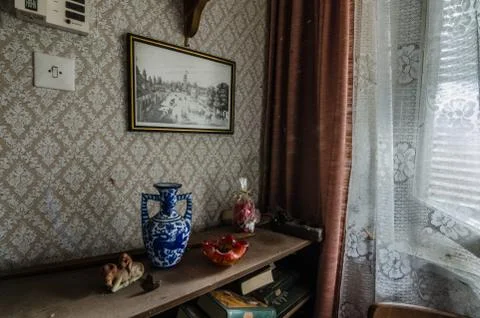 Objects in old abandoned house 스톡 사진