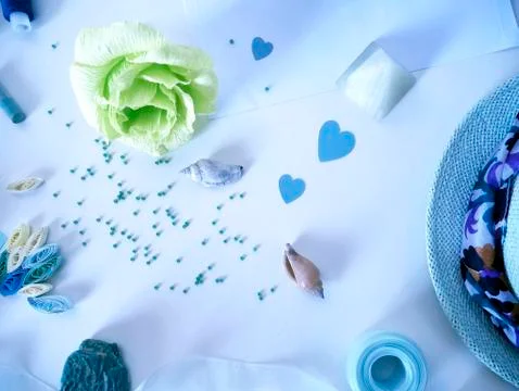 Objects in pastel color for creativity and needlework Stock Photos