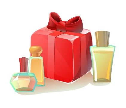 Objects Perfumes and scents. Still life. Fragrant aromatic liquid in glass Stock Illustration