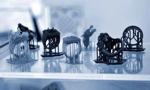 Objects photopolymer printed on a 3d printer. Stock Photos