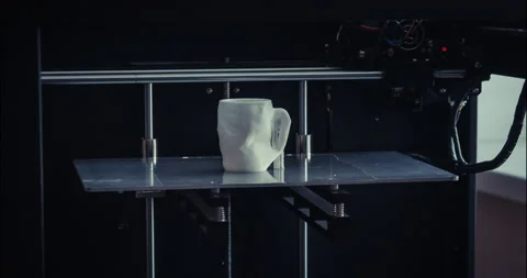 Objects printed by 3d printer. Automatic three dimensional 3d printer Stock Footage 149458159