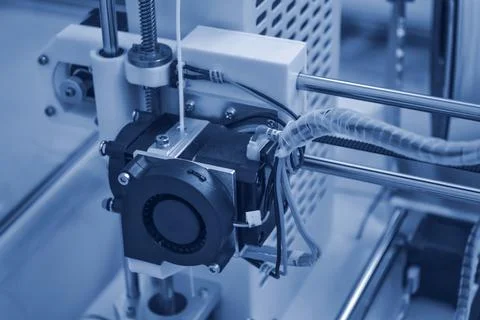 Objects printed by 3d printer. Automatic three dimensional Foto stock