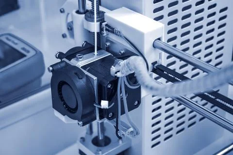 Objects printed by 3d printer. Automatic three dimensional Stock Photos