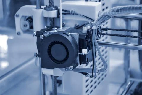 Objects printed by 3d printer. Automatic three dimensional Foto stock