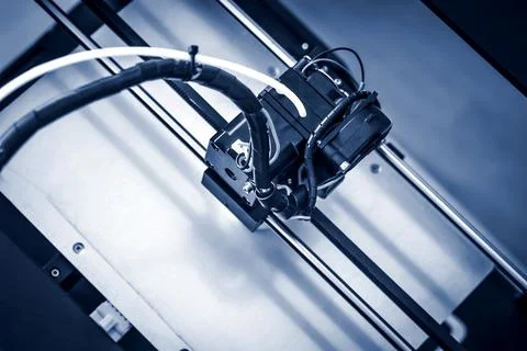 Objects printed by 3d printer. Automatic three dimensional Foto stock