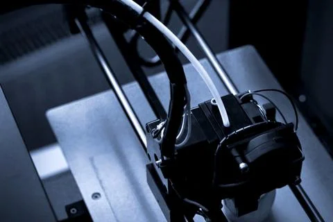 Objects printed by 3d printer. Automatic three dimensional 3d printer Stock Photos