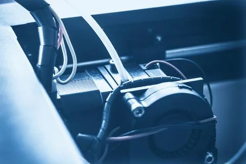 Objects printed by 3d printer. Automatic three dimensional 3d printer performs Stock Photos