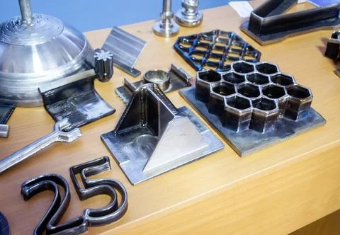 Objects printed with a 3D printer from a filament of molten metal Stock Photos