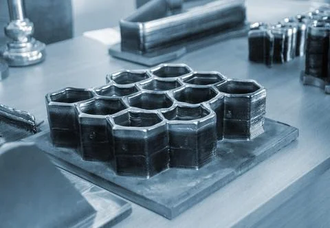 Objects printed 3D printer filament molten metal table Object printed 3D printer Stock Photos
