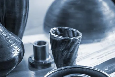 Objects printed 3D printer filament molten metal table Object printed 3D printer Stock Photos