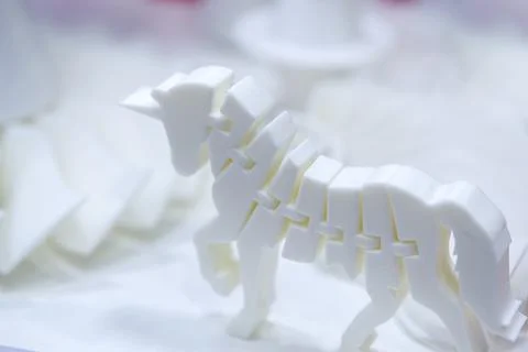 Objects printed on a 3d printer made of white plastic close-up. Stock Photos