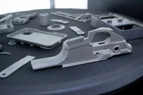 Objects printed 3D printer Models created laser selective sintering metal powder Stock Photos