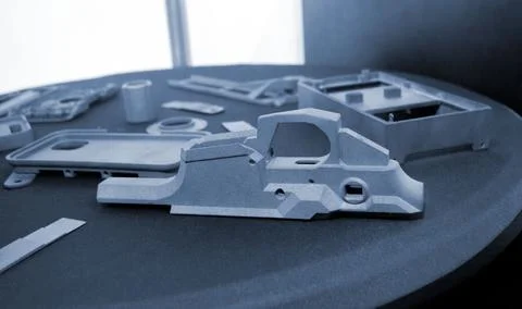 Objects printed 3D printer Models created laser selective sintering metal powder Stock Photos