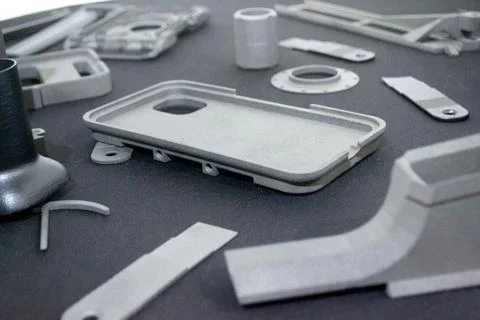 Objects printed 3D printer Models created laser selective sintering metal powder Stock Photos