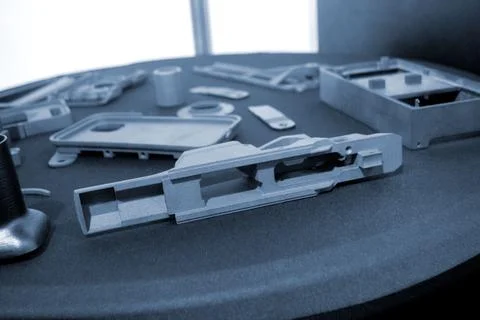 Objects printed 3D printer Models created laser selective sintering metal powder Stock Photos