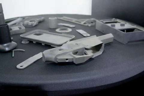 Objects printed 3D printer Models created laser selective sintering metal powder Stock Photos