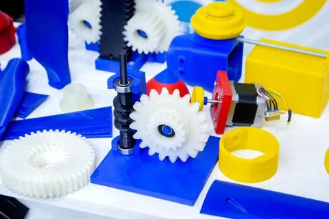 Objects printed on 3D printer from plastic close-up. New 3D printing technology. Stock Photos