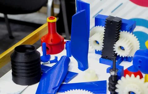 Objects printed on 3D printer from plastic close-up. New 3D printing technology. Stock Photos