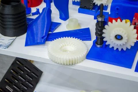 Objects printed on 3D printer from plastic close-up. New 3D printing technology. Foto stock