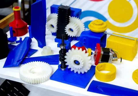 Objects printed on 3D printer from plastic close-up. New 3D printing technology. Stock Photos