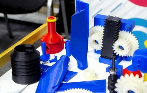 Objects printed on 3D printer from plastic close-up. New 3D printing technology. Stock Photos