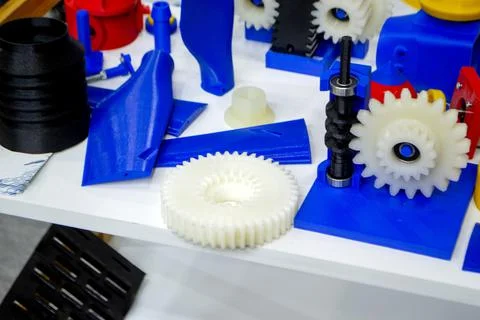 Objects printed on 3D printer from plastic close-up. New 3D printing technology. Foto stock