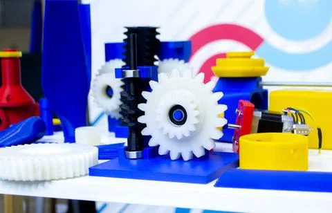 Objects printed on 3D printer from plastic close-up. New 3D printing technology. Stock Photos
