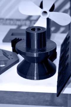 Objects printed on 3D printer from plastic close-up. New 3D printing technology. Stock Photos