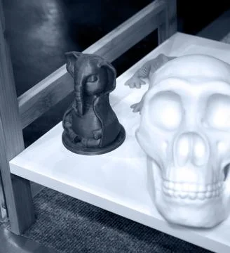 Objects printed on 3D printer from plastic close-up. New 3D printing technology. Stock Photos