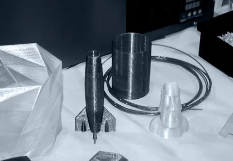 Objects printed on 3D printer from plastic close-up. New 3D printing technology. Stock Photos