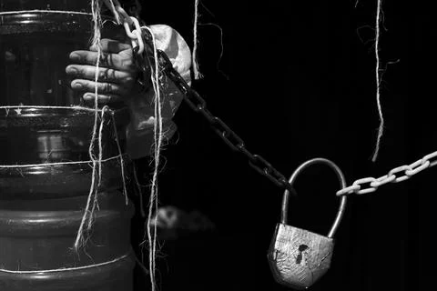 Objects of the ready stage of a theater show on the black background. Foto stock