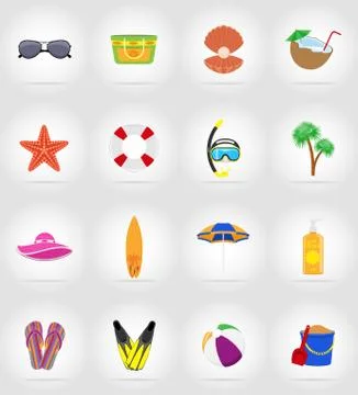 Objects for recreation a beach flat icons vector illustration Illustrazione stock