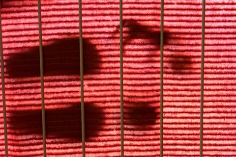 Objects shinging through red blanket texture Photos