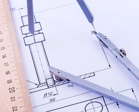 Objects for sketching and of work on graph paper Fotos de archivo