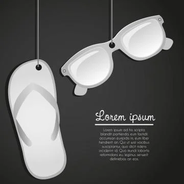 Objects of summer hanging on black background Stock Illustration