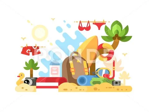 Objects of summer holidays Stock Illustration