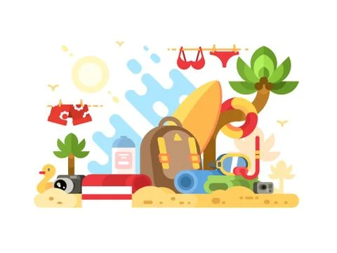 Objects of summer holidays Stock Illustration