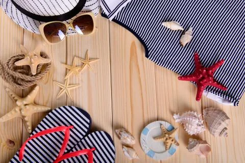 Objects for summer vacation at sea Stock Photos