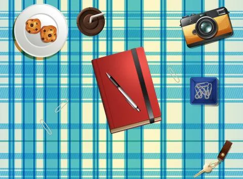 Objects on table top view Stock Illustration