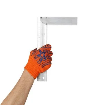 Objects tool hands action - Hand in working glove Try square worker. Isolated Stock Photos