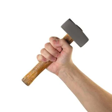 Objects tool hands action - Hand old hammer worker. Isolated Stock Photos