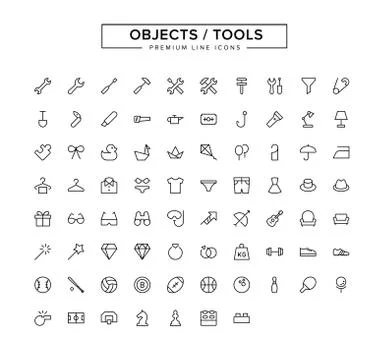 Objects Tools Line Icon Set Stock-Illustration