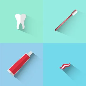 Objects of tooth, brush and paste Stock Illustration