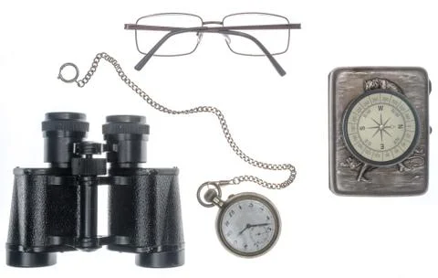 Objects for travel in the recent past, isolated on white background. Foto stock